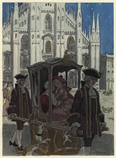 Ilustrace k pamětem Casanovy (barevná litografie) od Jules Marie Auguste Leroux