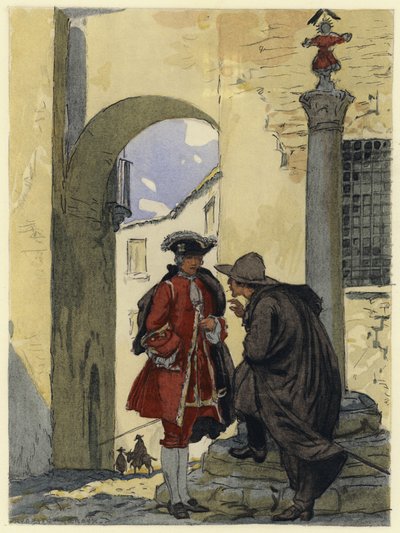 Ilustrace k pamětem Casanovy (barevná litografie) od Jules Marie Auguste Leroux
