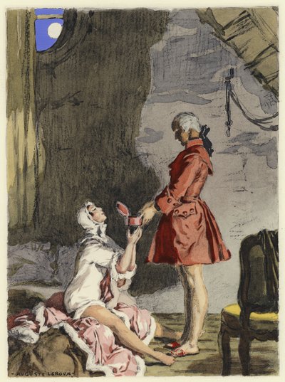 Ilustrace k pamětem Casanovy (barevná litografie) od Jules Marie Auguste Leroux