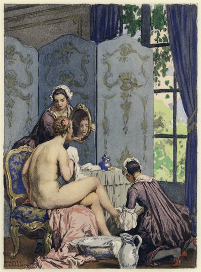 Ilustrace k pamětem Casanovy (barevná litografie) od Jules Marie Auguste Leroux