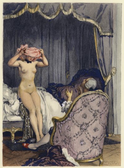 Ilustrace k pamětem Casanovy (barevná litografie) od Jules Marie Auguste Leroux