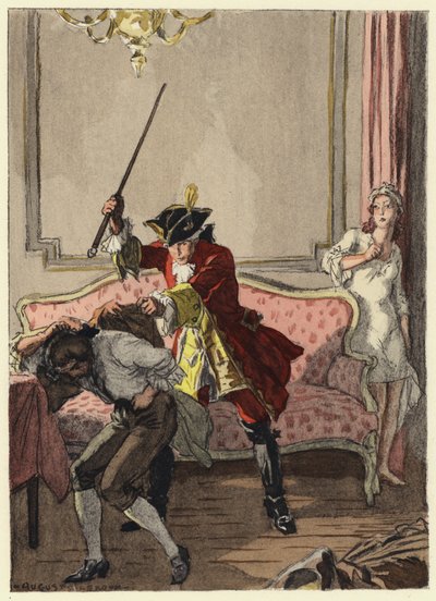 Ilustrace k pamětem Casanovy (barevná litografie) od Jules Marie Auguste Leroux