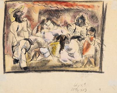 Muž, dvě ženy, dvě děti (wc na papíře) od Jules Pascin