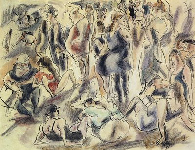 Americká pláž; Plage American, kolem roku 1917 od Jules Pascin