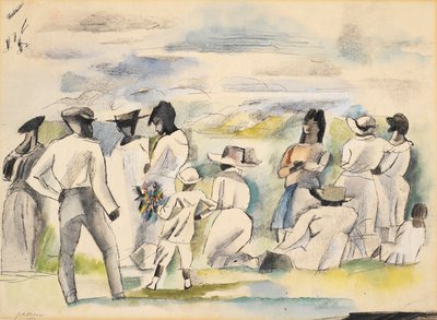 Černá s chlapcem držícím květiny (wc na papíře) od Jules Pascin