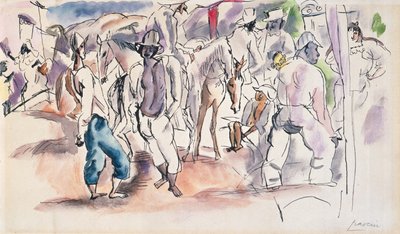 Figurky a koně (wc na papíře) od Jules Pascin