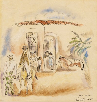 Krajina s figurami, Havana, 1915 (wc na papíře) od Jules Pascin