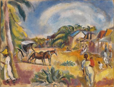 Krajina s postavami a kočárem od Jules Pascin