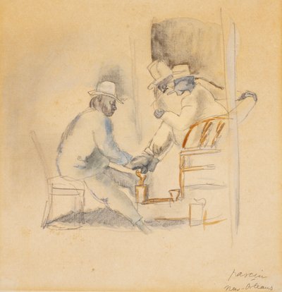 New Orleans Shoeshine (wc na papíře) od Jules Pascin