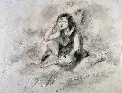 Sedící dívka (Akvarel a inkoust, cca 1910) od Jules Pascin