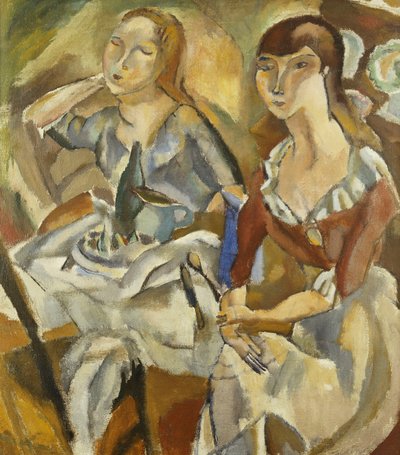 Mladé ženy u stolu; Young Girls At Tables (Recto), cca 1915-1919 (olej na plátně) od Jules Pascin