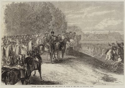 Recenze před císařem a princem z Walesu v Bois de Boulogne v Paříži od Jules Pelcoq