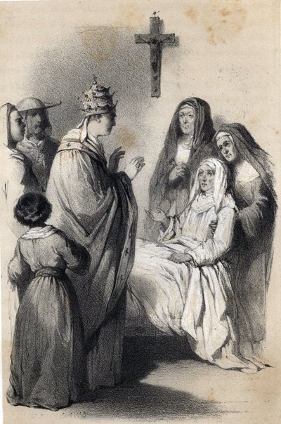 Zastoupení svaté Kláry (Chiary) z Assisi (asi 1192-1253), zakladatelky řeholního řádu klarisek v „The Ilustrious Women of Europe“. Hraběnka Drohojowská, rozená Symon z Latreiche. Nádherné kresby Julese Davida a Raunheima. kolem roku 1850 od Jules and Raunheim Hermann David