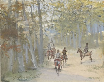 Lesní krajina s jezdci od Jules baron Finot