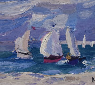 Závody na člunech v Poole Harbor (olej na palubě) od Julian Bailey