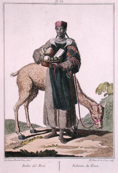 Peruánský Indián, rytý Juan de la Cruz (barevná rytina) od Julian Davila