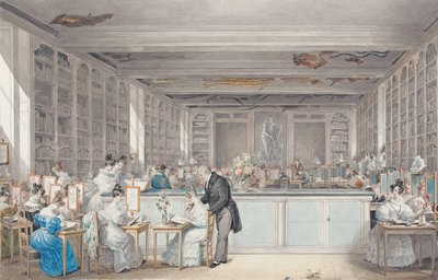 Škola botanického kreslení Pierra-Josepha Redoutého v Salle Buffon v Jardin des Plantes, 1830 (wc a grafit na papíře) od Julie Ribault