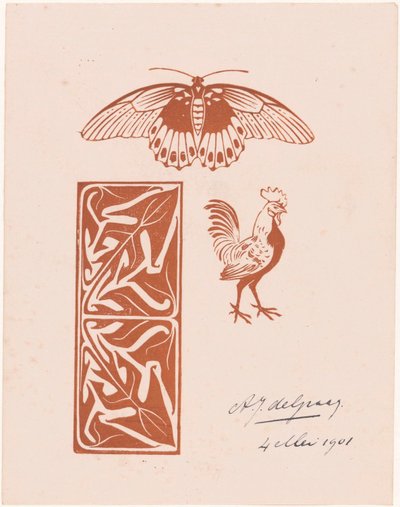 Práce motýlů, kohoutů a listů od Julie de Graag (signed by artist)