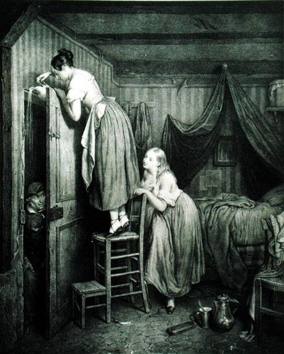 Nosy Parker Punnished, vyrytý Alphonse Leon Noel (1807-84) (tisk) od Julien (after) Vallou de Villeneuve