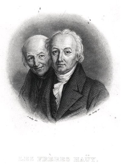 Bratři Hauyové: Rene-Just (1743-1822) a Valentin Hauy (1745-1822) rytina Alphonse Boillyho (1801-67) (rytina) (č/b foto) od Julien Leopold (after) Boilly
