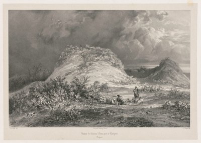 Ruiny zámku dArtns poblíž Huelgoat, Bretaň, 1845-1846. od Julien Louis Jacottet