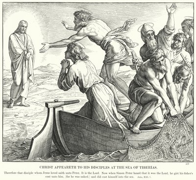 Kristus se zjevuje svým učedníkům u Tiberiadského moře (rytina) od Julius (after) Schnorr von Carolsfeld