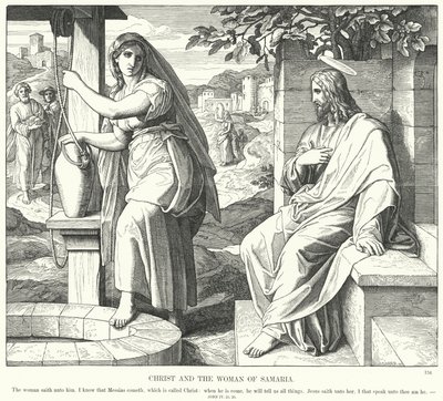 Kristus a žena Samaří (rytina) od Julius (after) Schnorr von Carolsfeld