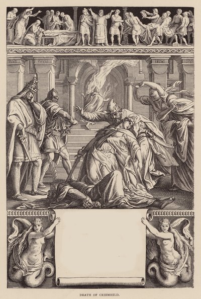 Píseň o Nibelunzích: Smrt Criemhildy (rytina) od Julius (after) Schnorr von Carolsfeld