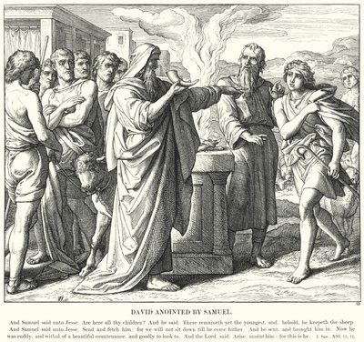 David pomazaný Samuelem (rytina) od Julius (after) Schnorr von Carolsfeld