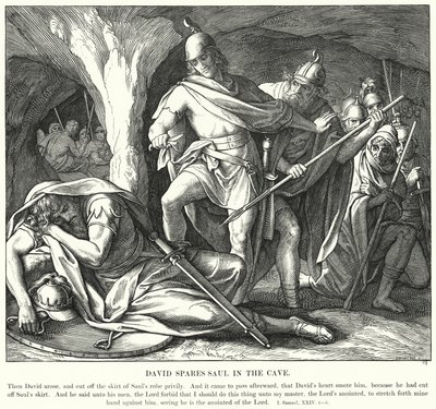 David Spares Saula v jeskyni (rytina) od Julius (after) Schnorr von Carolsfeld