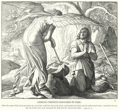 Gideonův současnost pohlcená ohněm (rytina) od Julius (after) Schnorr von Carolsfeld