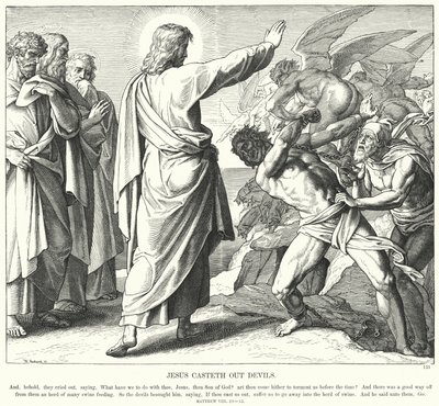 Ježíš vyhání ďábla (rytina) od Julius (after) Schnorr von Carolsfeld