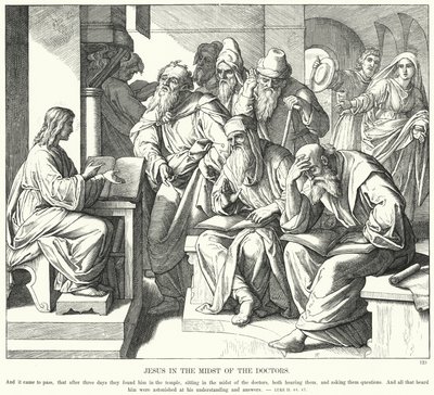 Ježíš uprostřed lékařů (rytina) od Julius (after) Schnorr von Carolsfeld