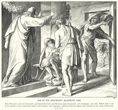 Job ve svém smutku velebí Boha (rytina) od Julius (after) Schnorr von Carolsfeld