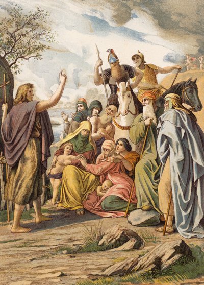 Jan Křtitel káže na poušti (barevná litografie) od Julius (after) Schnorr von Carolsfeld