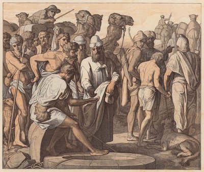 Josef prodán svými bratry, Genesis, XXXVII, 28 (kolorovaná rytina) od Julius (after) Schnorr von Carolsfeld