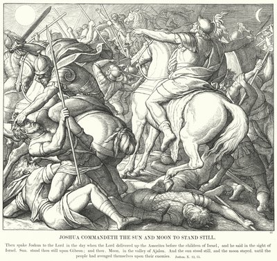 Joshua přikazuje Slunci a Měsíci stát na místě (rytina) od Julius (after) Schnorr von Carolsfeld
