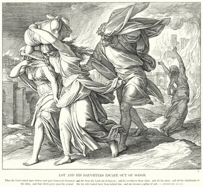 Lot a jeho dcery utíkají ze Sodomy (rytina) od Julius (after) Schnorr von Carolsfeld