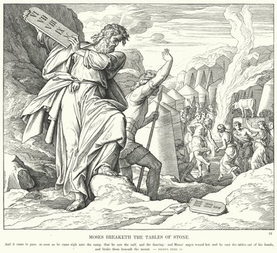 Mojžíš rozbíjí kamenné stoly (rytina) od Julius (after) Schnorr von Carolsfeld