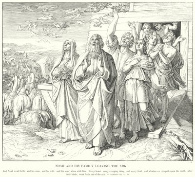 Noe a jeho rodina opouštějí archu (rytina) od Julius (after) Schnorr von Carolsfeld