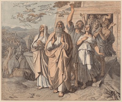 Noe a jeho rodina opouštějí archu, Genesis, VIII od Julius (after) Schnorr von Carolsfeld
