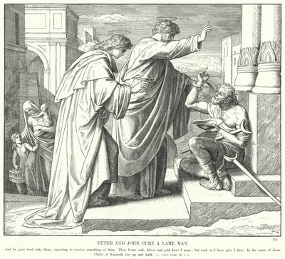 Peter a John Cure a Lame Man (rytina) od Julius (after) Schnorr von Carolsfeld