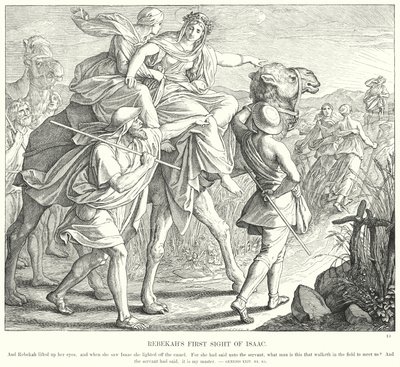 První pohled Rebeky na Izáka (rytina) od Julius (after) Schnorr von Carolsfeld
