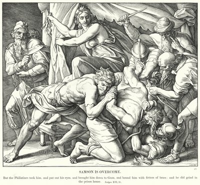 Samson je překonán (rytina) od Julius (after) Schnorr von Carolsfeld