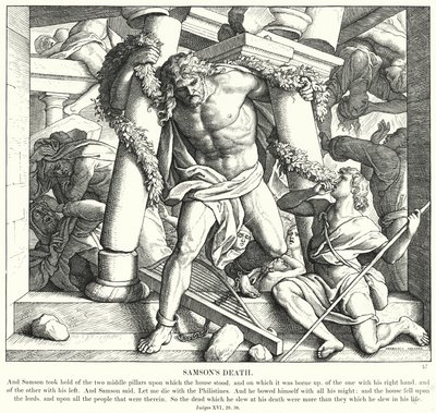 Samsonova smrt (rytina) od Julius (after) Schnorr von Carolsfeld