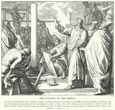 Stavba chrámu (rytina) od Julius (after) Schnorr von Carolsfeld