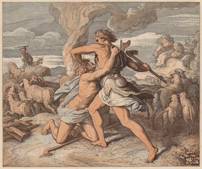 Abelova smrt, Genesis, IV, 8 (kolorovaná rytina) od Julius (after) Schnorr von Carolsfeld