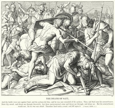 Saulova smrt (rytina) od Julius (after) Schnorr von Carolsfeld