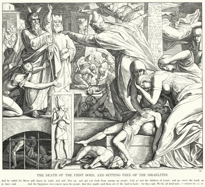 Smrt prvorozených a osvobození Izraelitů (rytina) od Julius (after) Schnorr von Carolsfeld