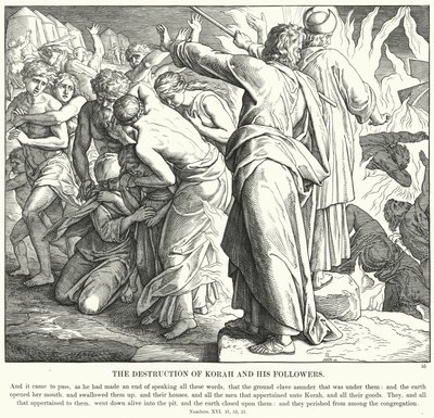 Zničení Koraha a jeho následovníků (rytina) od Julius (after) Schnorr von Carolsfeld